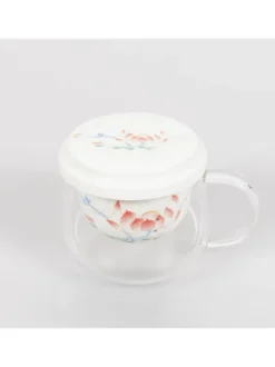 Kubek szklany z porcelanowym zaparzaczem