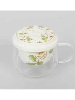 Kubek szklany z porcelanowym zaparzaczem