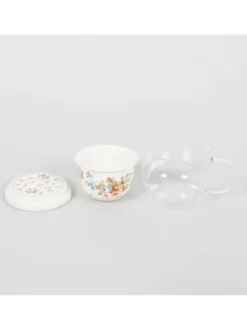 Kubek szklany z porcelanowym zaparzaczem