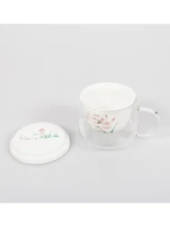 Kubek szklany z porcelanowym zaparzaczem